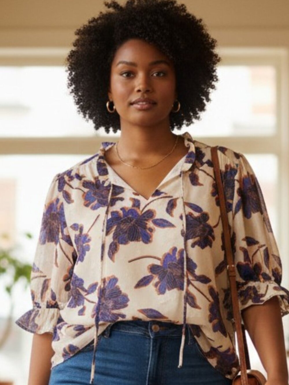 Draper James RSVP Floral Ruffle Blouse Cream Cobalt Rust Peony Sheer Lined Sz 2X
